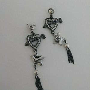 Heart and Bird Charm Dangle  Earring